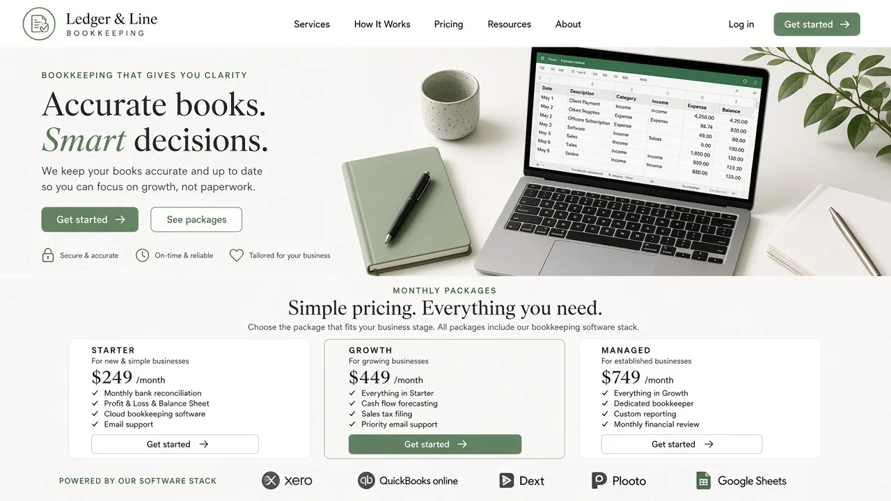 Website mockup bookkeeper
