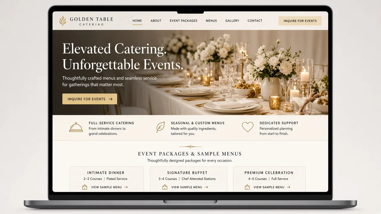 Website mockup caterer