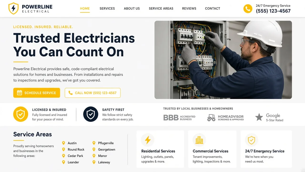 Website mockup electrician