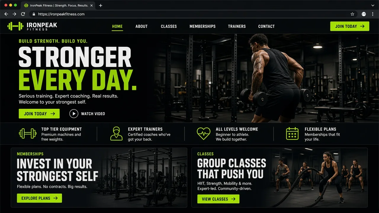 Website mockup gym