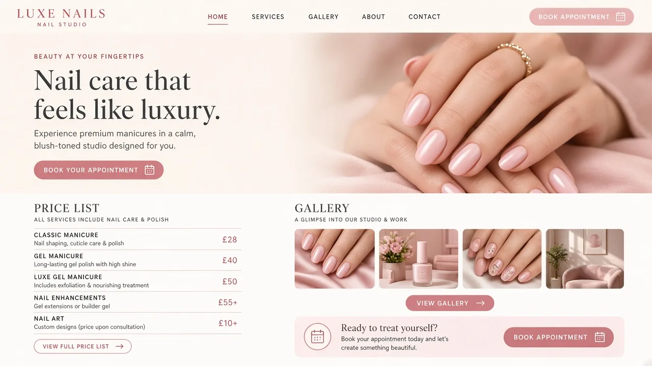 Website mockup nails