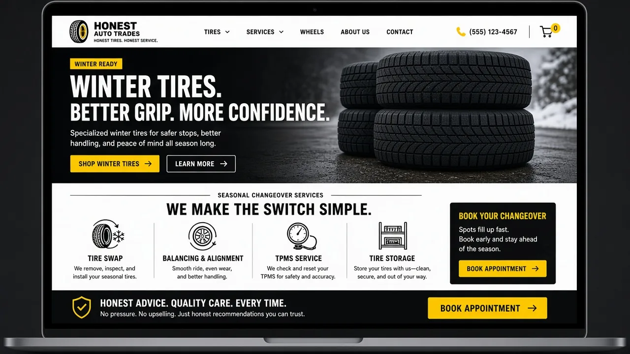 Website mockup tires