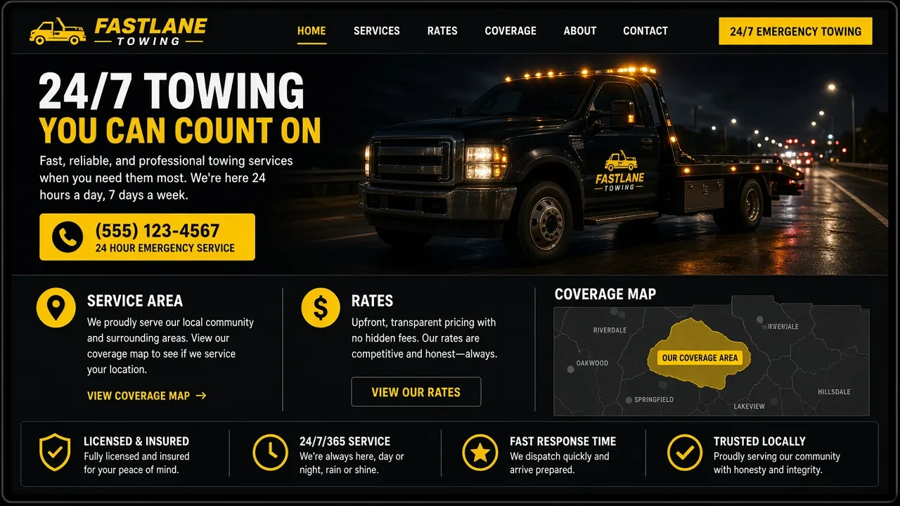 Website mockup towing