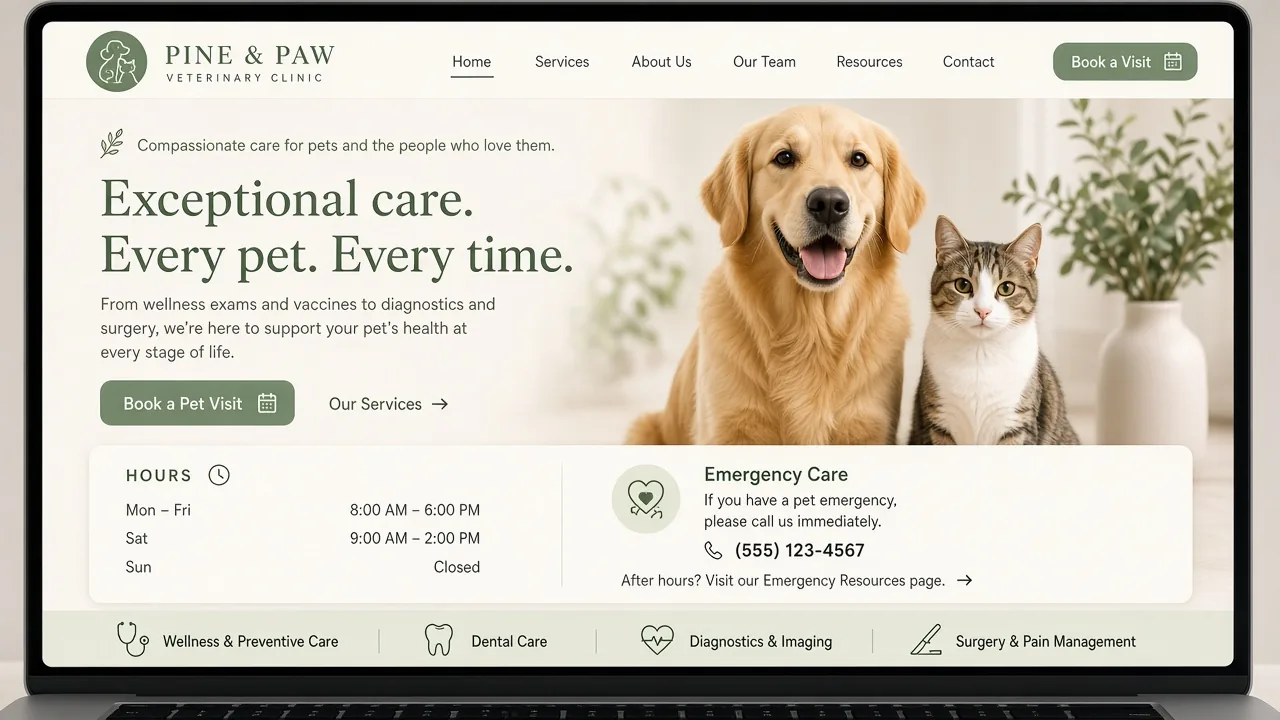 Website mockup vet