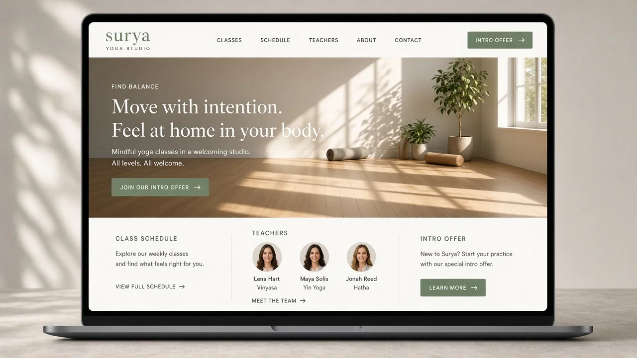 Website mockup yoga